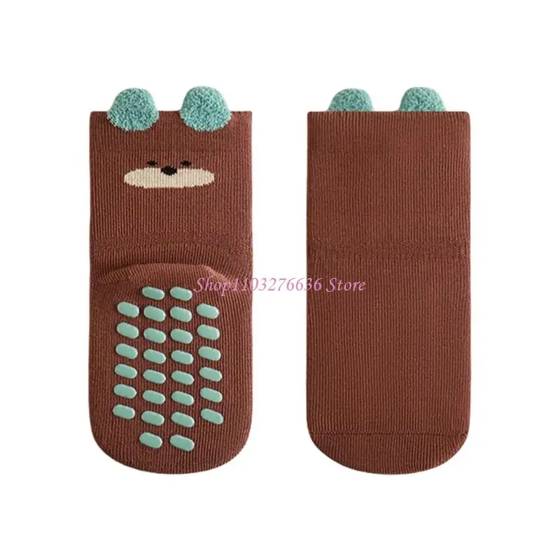 R6FD Nonslip Infant Walking Socks Grip Design Soft Combed Cotton Elastic Fall Themed Print Washable Indoor Play Baby Socks