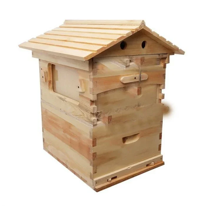 Beekeeping box outflow bee hive house automatic honey self-flowing wooden beehive set with 7 plastic frame