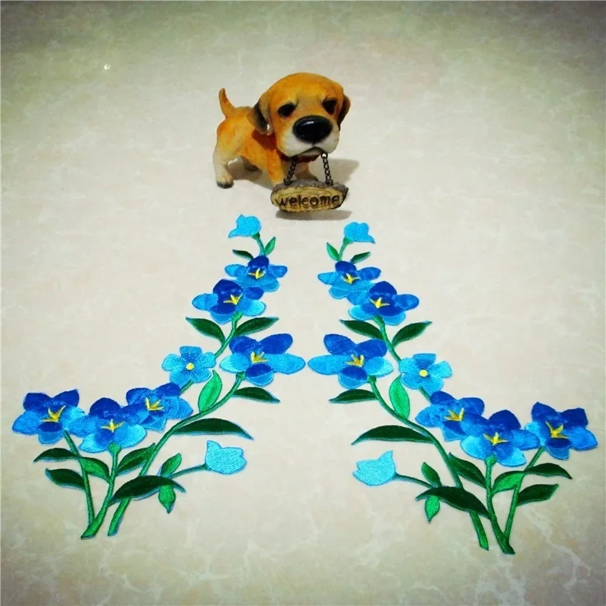 2pcs Blue Flower patch Embroidered Iron On Patches for Clothing Sticker Garment Appliques DIY Accessory