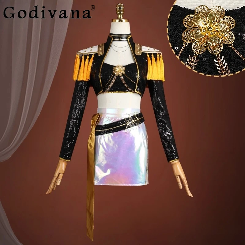 

Girls Demon Hunters Uniform Skirt Set Huntrix Mira Anime Movie Cosplay Costume Halloween Carnival Party Props Outfits for Women