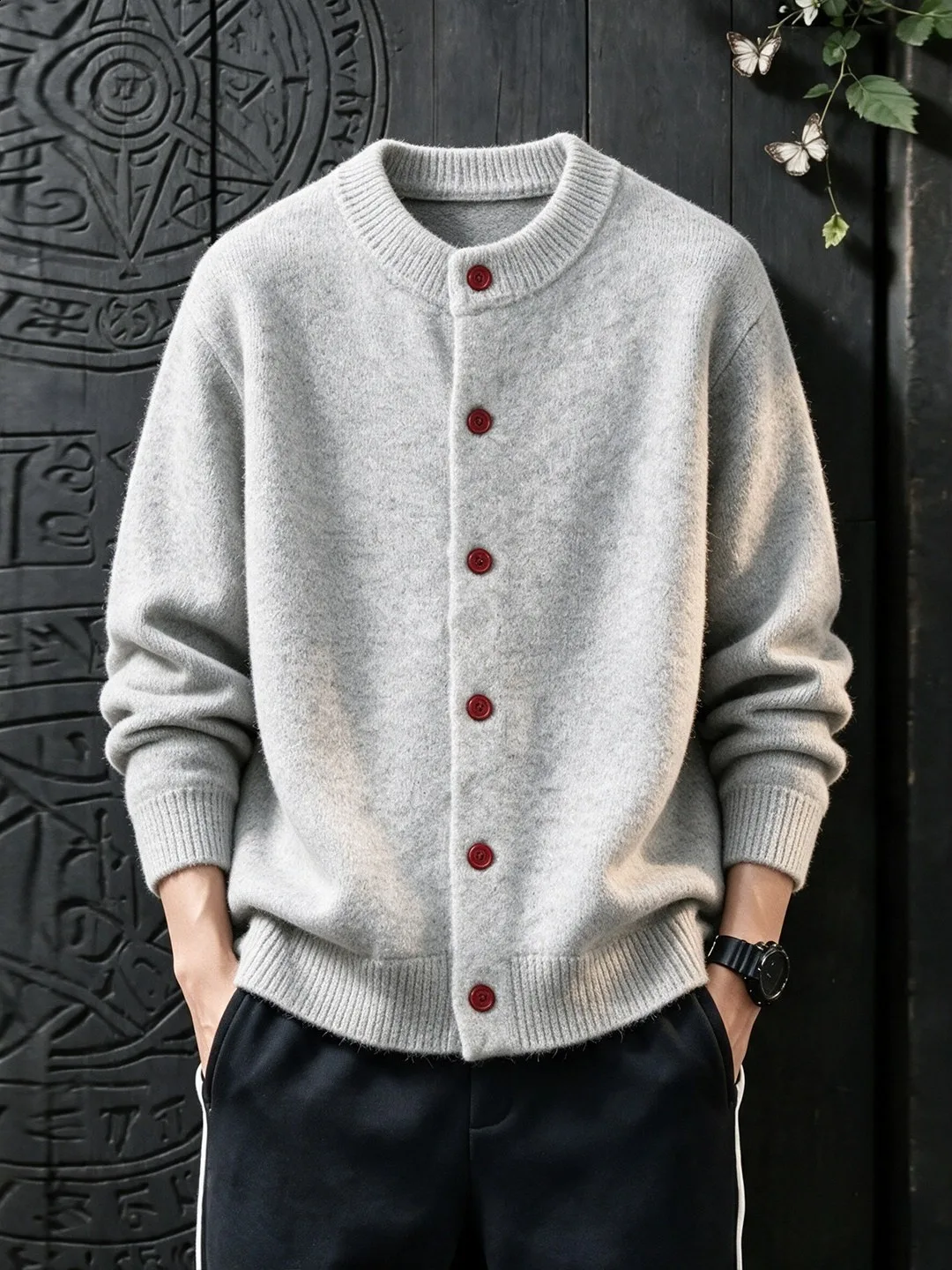 Mellor Design round Neck Knitted Sweater Men's Stylish Autumn High-End Open Cardigan Light Maturity Style Jacket