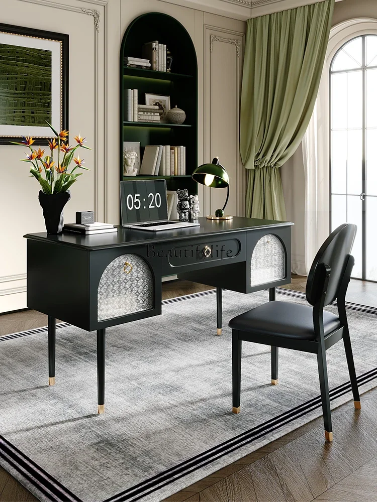 French retro desk black study desk 2024 new high-end