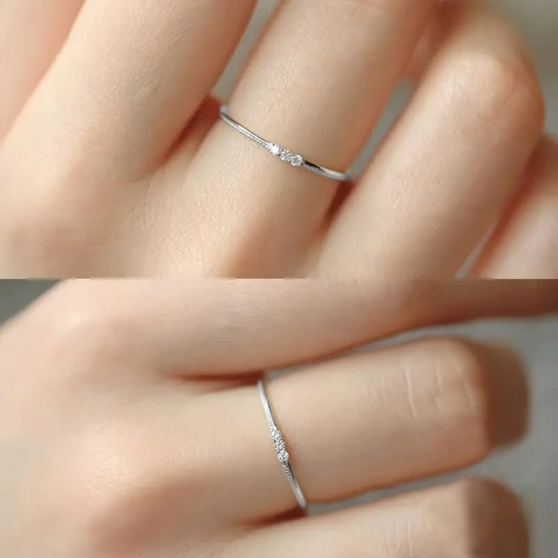 Huitan Trendy Simple Thin Ring Lady Versatile Accessories Gold Color/Silver Color Bright Micro Zirconia Jewelry for Daily Wear