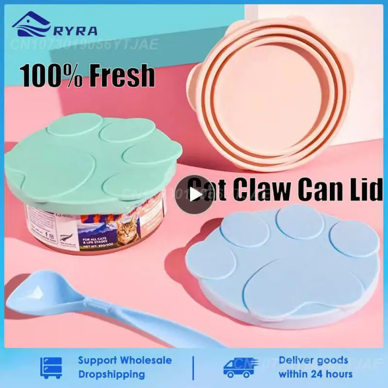 Portable Silicone Dog Cat Canned Lid 3-Ring Food Sealer Spoon Pet Food Cover Storage Fresh-keeping Lids Bowl Dog Accessories