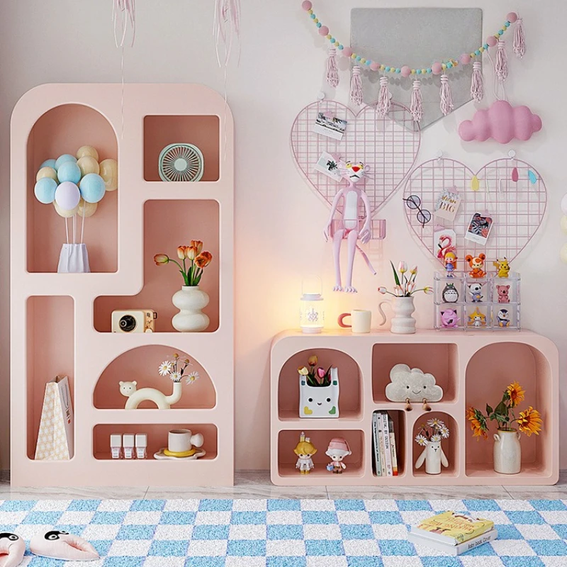 Color Storage Cabinet Floor Shelf Simple Cream Display Cabinet