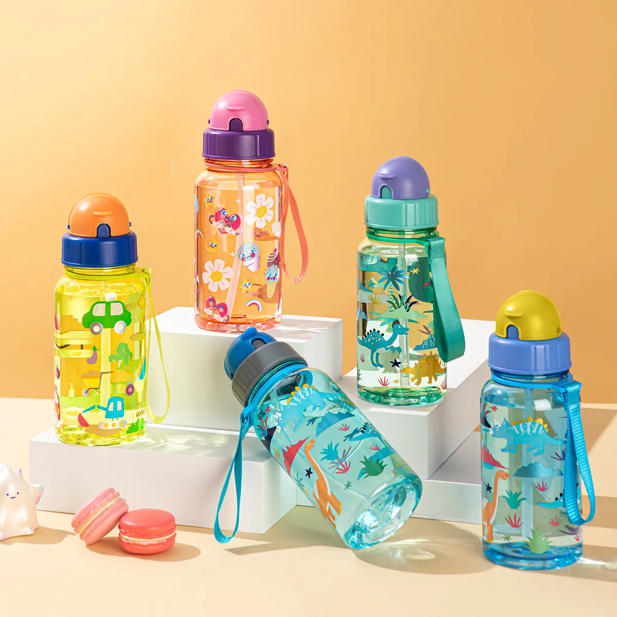 

Kids Straw Water Bottle With Sliding Lids and Straw Brush 500ml BPA Free Children's Water Juice Cup For Travel Boys Girls