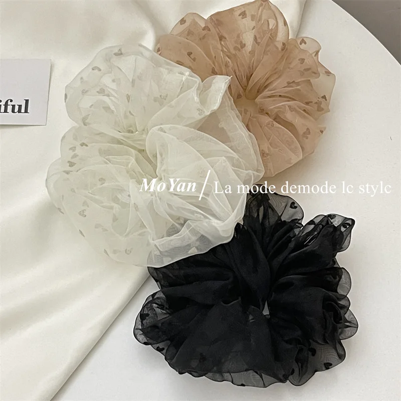Großes Netz-Haarband für Damen, mit Liebevoll-Flauschiger Verzierung, Elegantes Haargummi, Vielseitig und Langlebig, Gummi-Haarband der Mori-Serie – Detail 2