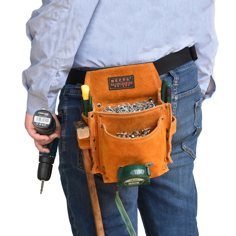 New Waist Pack Repair Tool Storage Bag Genuine Leather Hardware Tool Pocket Wrench Pliers Screwdriver Storage Bag