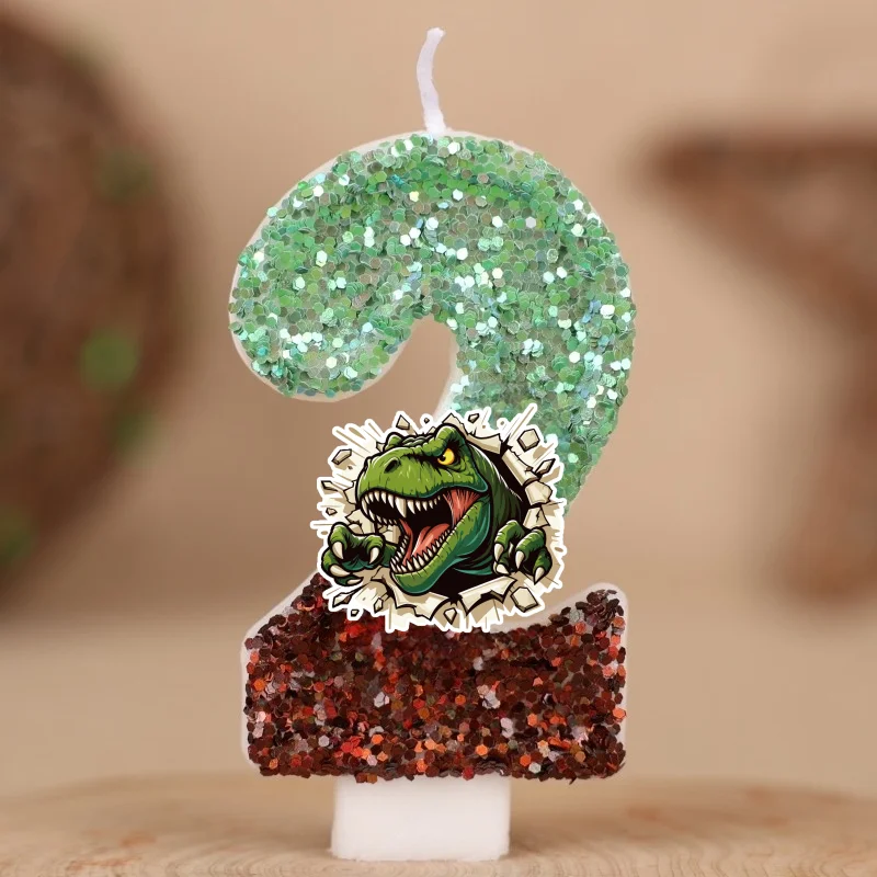 Vela Digital Dinossauro T-Rex Jurássico Números 0-9 Decoração de Bolo de Aniversário Infantil Suprimentos Acessórios de Festa Desenho Animado Anime