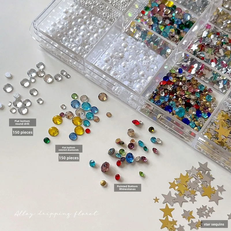 LYLE 12 Grid Sparkly Pearl Mixed Rhinestones Nail Art Charm Set Irregular Gems Star Sequins Boxed Nail Decorations Wholesale Hot