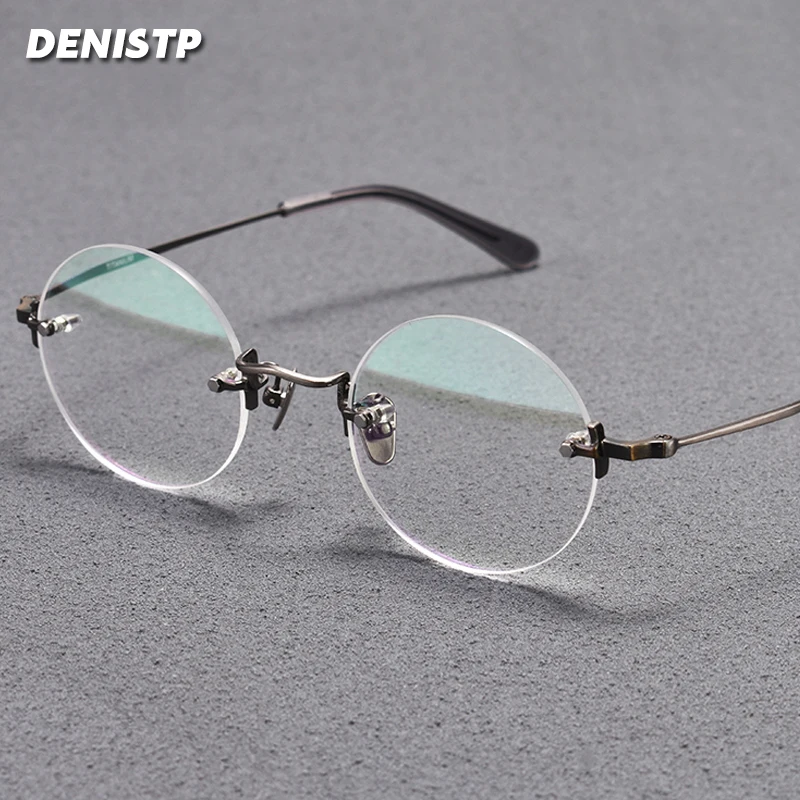 Rimless Titanium Glasses Frame Men Vintage Round Prescription Optical Frameless Eyeglasses Frame Women Luxury Myopia Spectacles