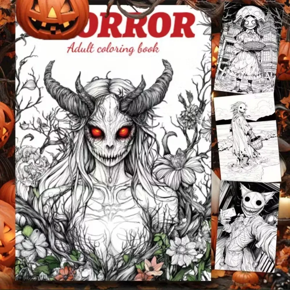 A4 Dark Horror Coloring Book for Adults 24 Pages Creepy Creature Designs Stress Relief Relaxation Gift