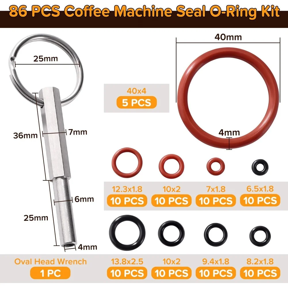 86PCS Coffee Machine Silicone Seal O-Ring Kit with Oval Head Wrench for Capresso and Compatible Espresso Machines