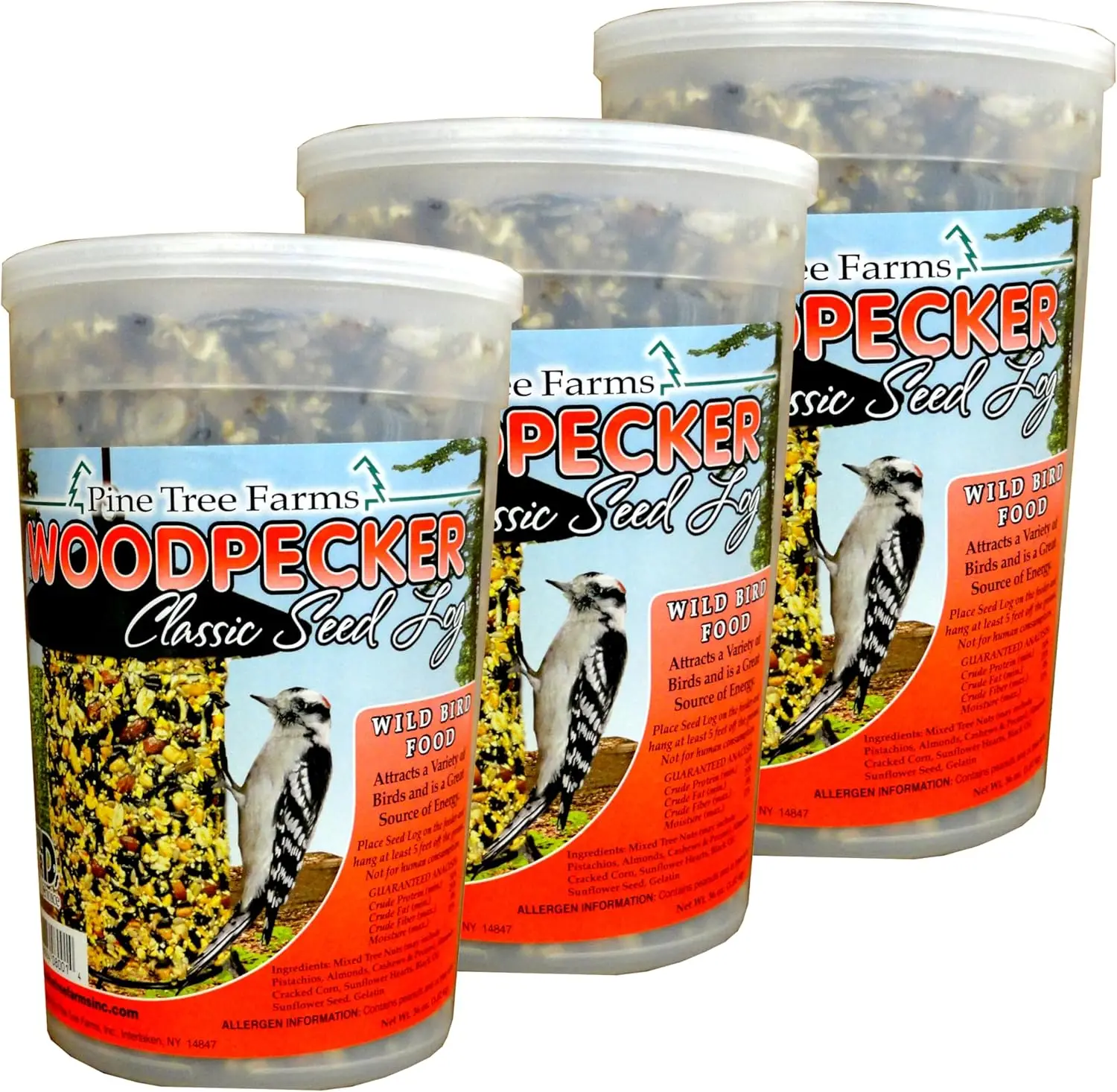 

Корм для диких птиц Tree Farms Woodpecker Classic Wild Bird Seed Log, изысканный корм для птиц с миндалем, арахисом, сердечками подсолнечника, черным маслом из подсолнечника
