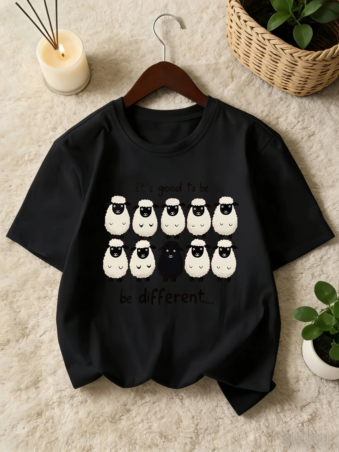 Cute Different Sheep Letter Print Graphic Kids Tee Boys Girls Family Matching Cotton Crew Neck Short Sleeve Soft Summer Tee