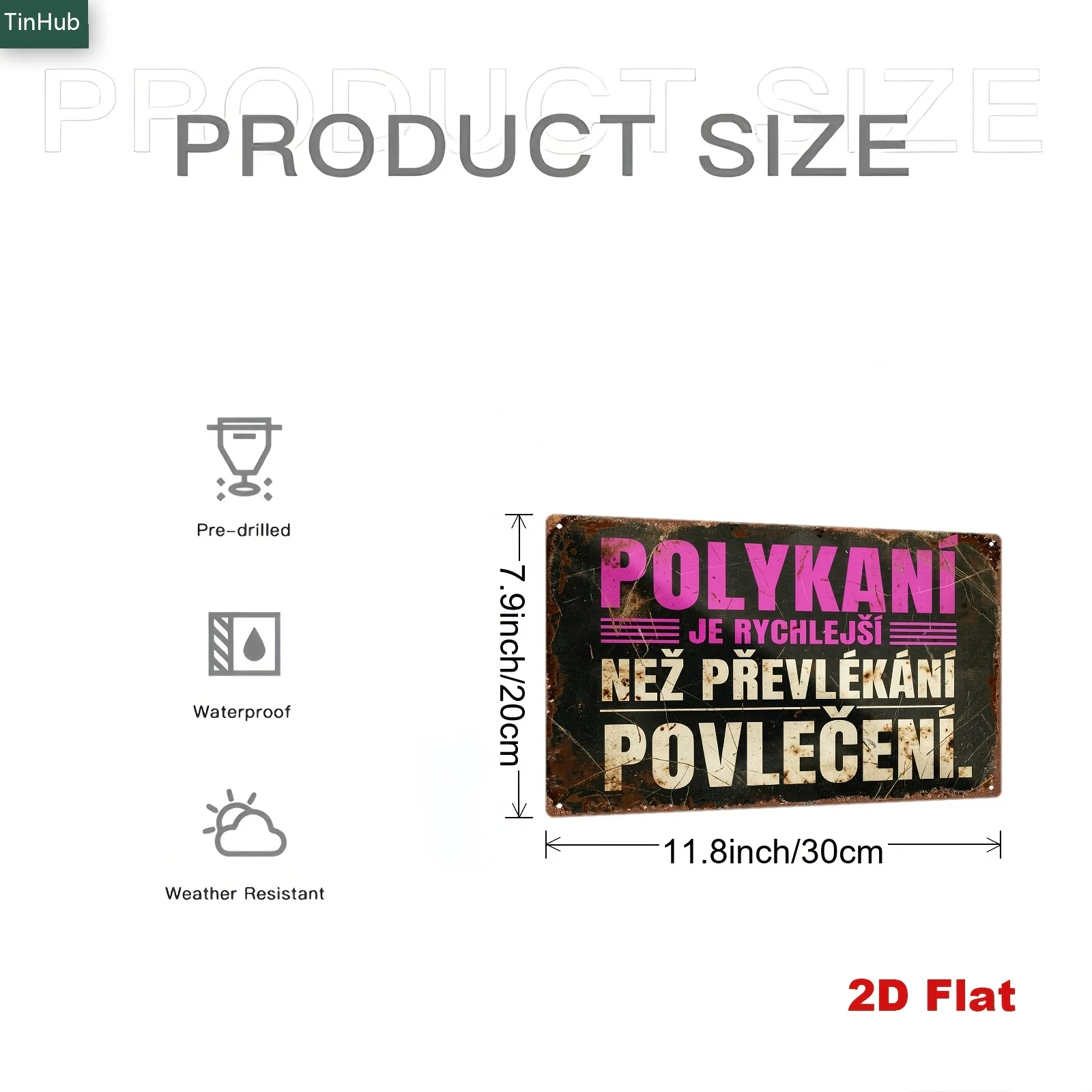 2D Flat, 2D Flat 1pc Vintage Metal Sign 20x30cm, Iron Art Decorative Painting, Czech Fun Quote 