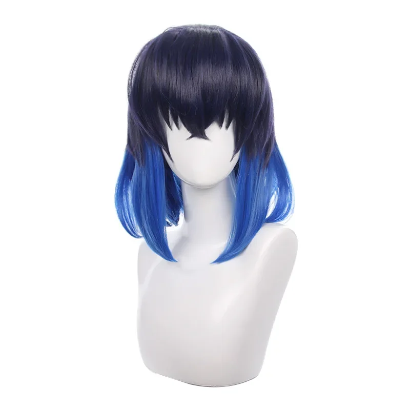 Perruque de Cosplay Anime japonais Hashibira Inosuke pour hommes et femmes, cheveux dégradés noirs et bleus, perruque habillée de bande dessinée, accessoires de Costume de fête