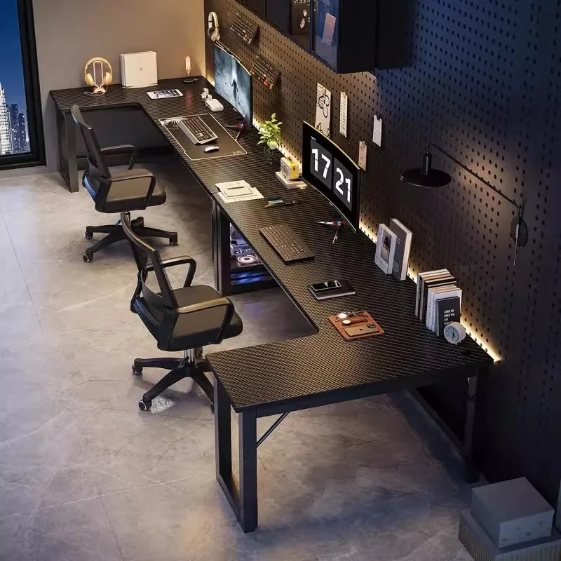 Double computer desk corner semi-enclosed desktop home e-sports table bedroom desk bookshelf