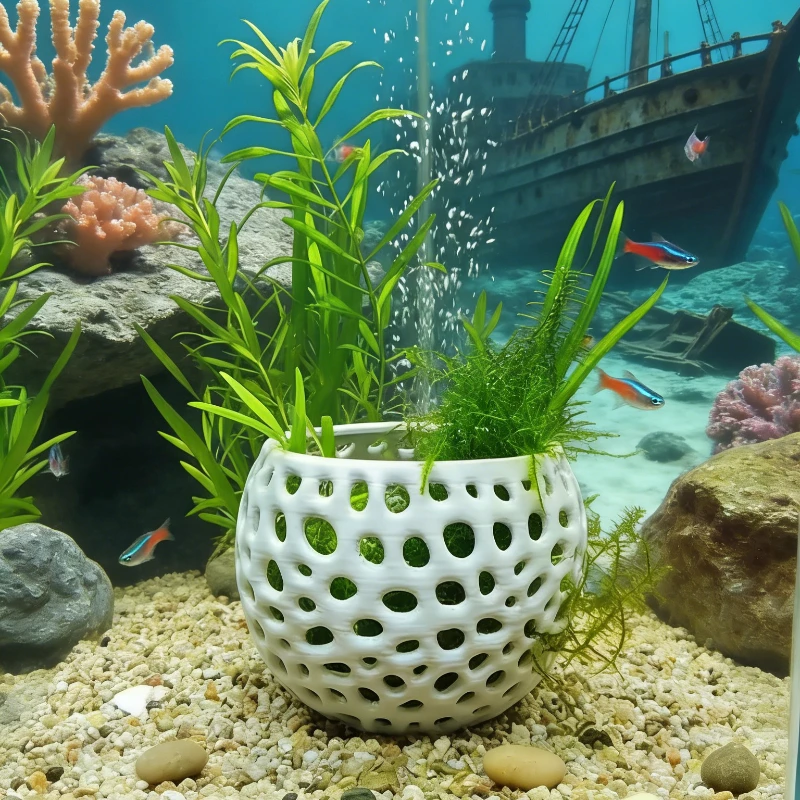 

1PC Hollow Aquarium Planter Pot Suitable For Various Reptiles Easy To Integrate Into Aquariums Aquarium Breeding Basket WHITE