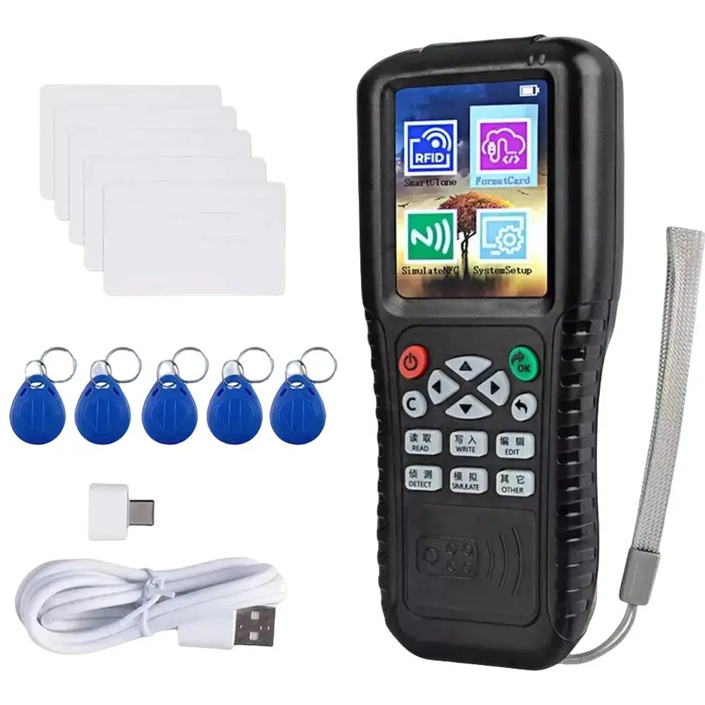 Nfc rfid duplicador icopia x100 programador de descriptografia avançada copiadora escritor 13.56mhz 125khz usb chave criptografada com voz