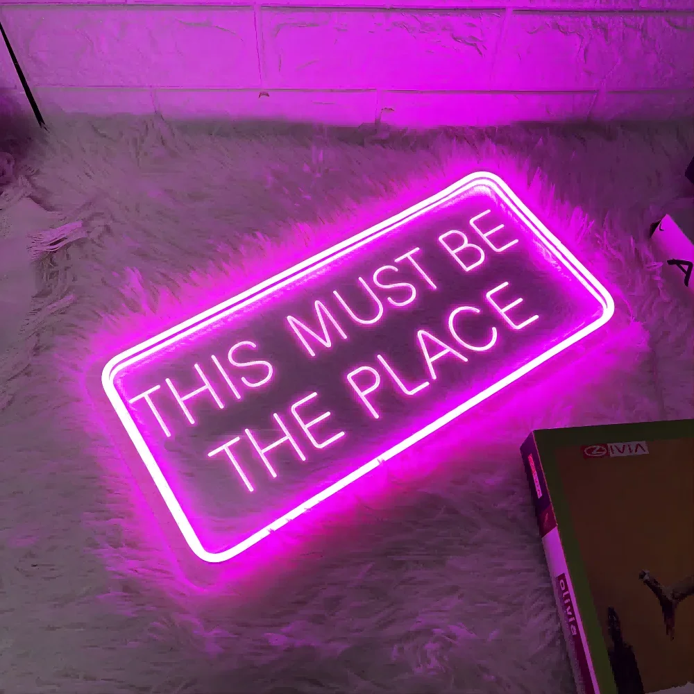 Letrero de neón personalizado para decoración de sala de estar, luz Led, 12 colores, este debe ser el lugar, grabado Personal, letras de neón en la pared