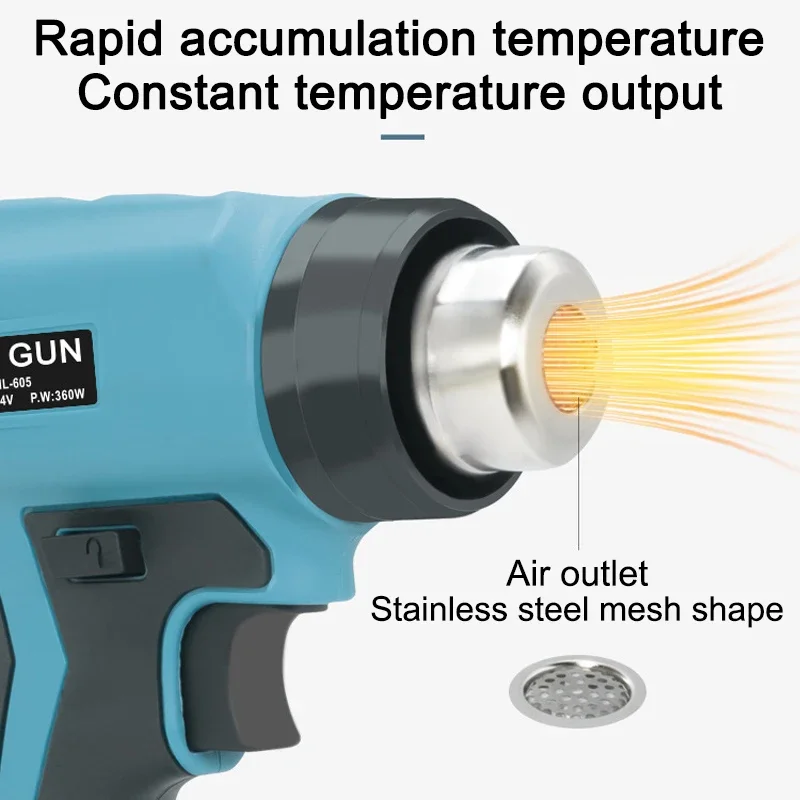 Imagem -02 - Pistola de Calor sem Fio com Bicos Aquecimento Portátil Bateria Li-ion Makita Dewalt Bosch Black Decker 18v 20v