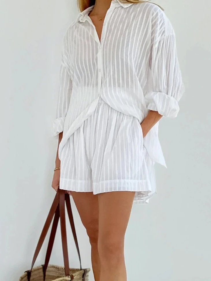 مجموعات السراويل غير رسمية مخطط الجاكار 2 قطعة مريحة التلبيب فانوس كم قميص الصيف الزي مرونة الخصر السراويل الدعاوى #2