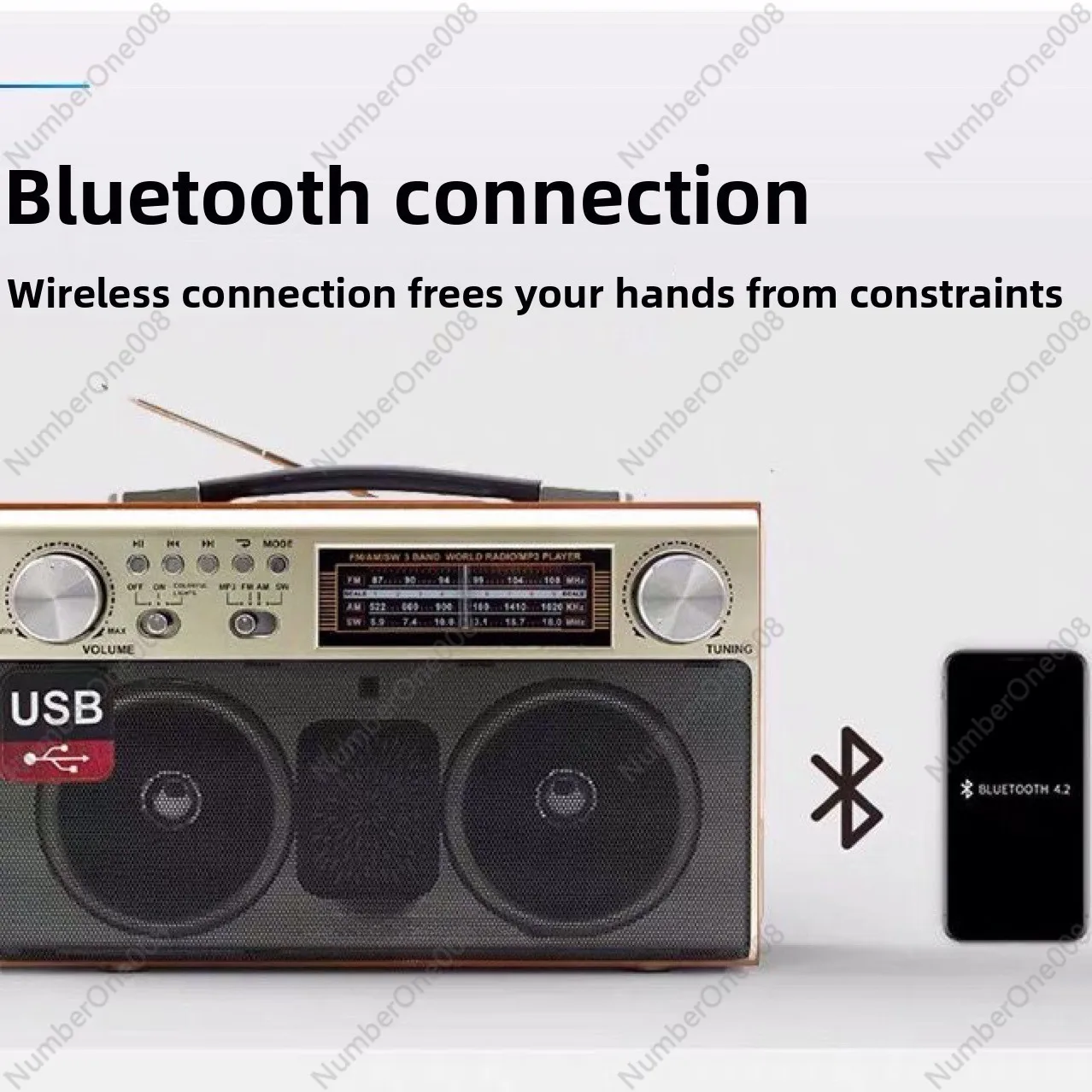 Retro Wooden Wireless Bluetooth Speaker with FM Radio & TF Card MP3 Player, Deep Bass Portable Subwoofer for Desktop Home