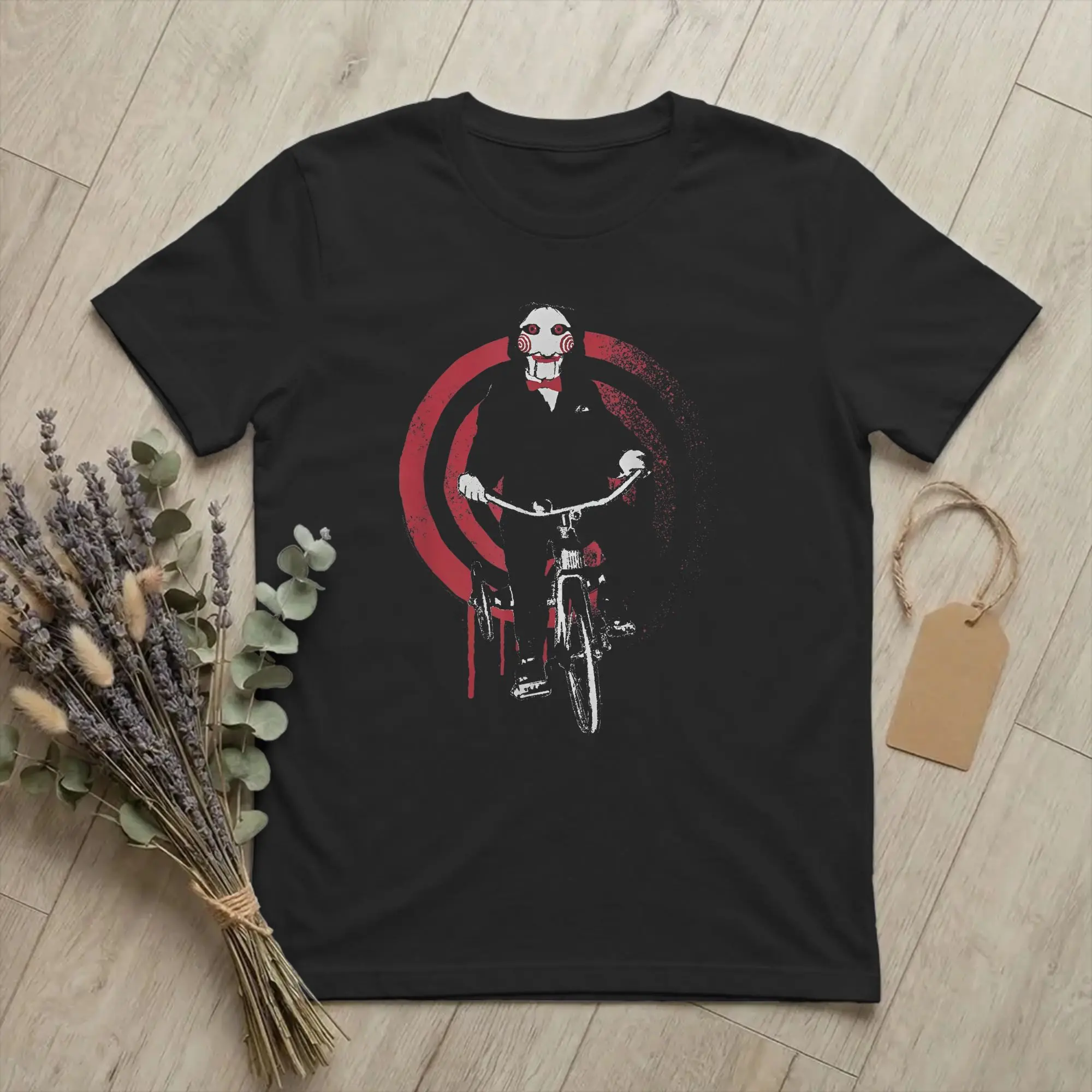 Saw Jigsaw On Bike Movie Men's T Shirt Halloween Torture Fashion Vintage Tees Short Sleeve Round Collar T-Shirt 100% Cotton Gift