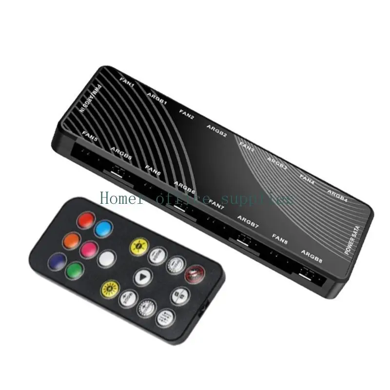 K43B 1 to 8 ARGB & PWM Fan Hub 8 ARGB Ports, 8 PWM Ports, Efficient Power Distribution Fan Concentrator
