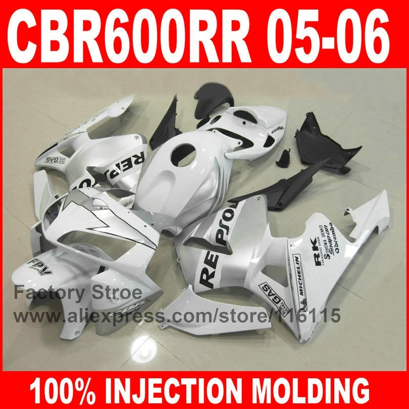 Custom Injection molded plastic parts for 2005 2006 HONDA CBR 600 RR CBR600RR fairings 05 06 white repsol fairing bodyits