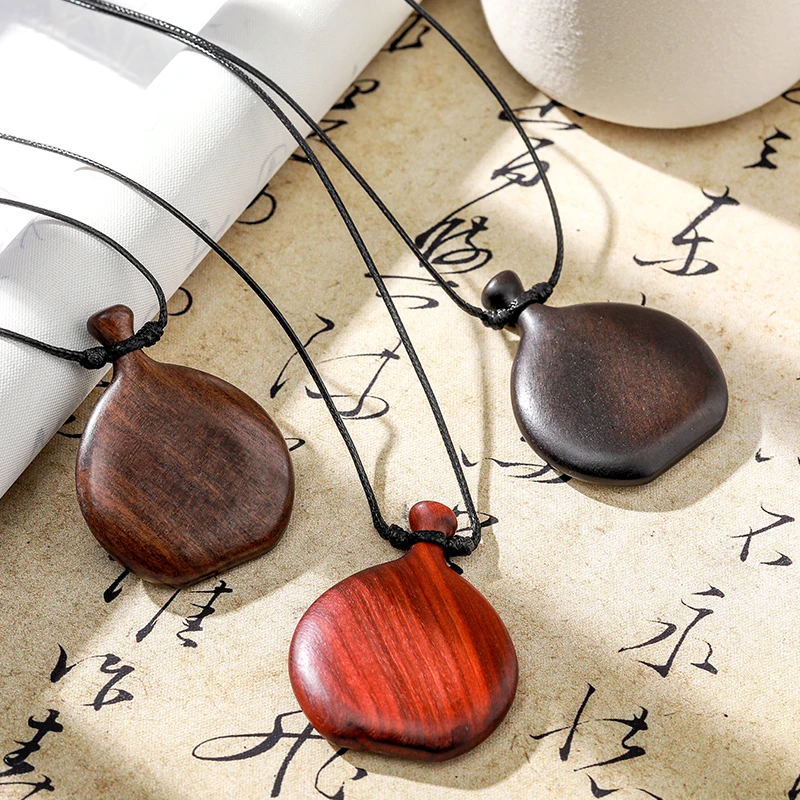 JD Vintage Brown Black Color Wooden Flagon Long Pendant Necklaces Adjustable Rope Chain Chokers Women Men Birthday Jewelry Gift