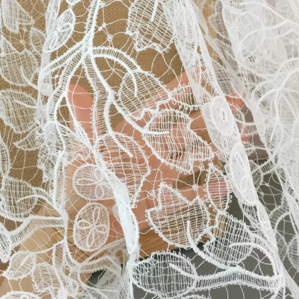 Off White Hollowed Out Embroidery Mesh Lace Fabric DIY European and American Wedding and Evening Dress Lace Accessories Designer
