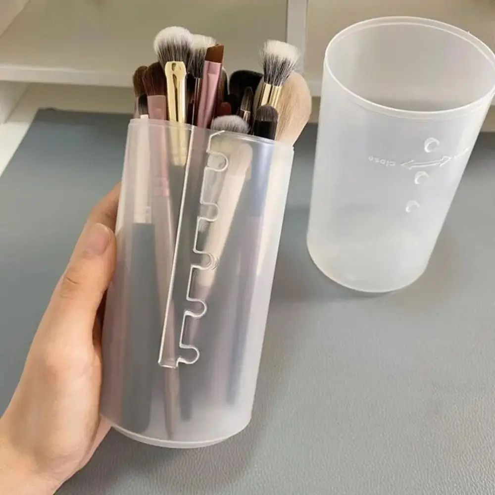 Transparent Makeup Brush Holder With Lid Retractable Dustproof Toiletry Box Adjustable Height Desktop Display Storage Cup