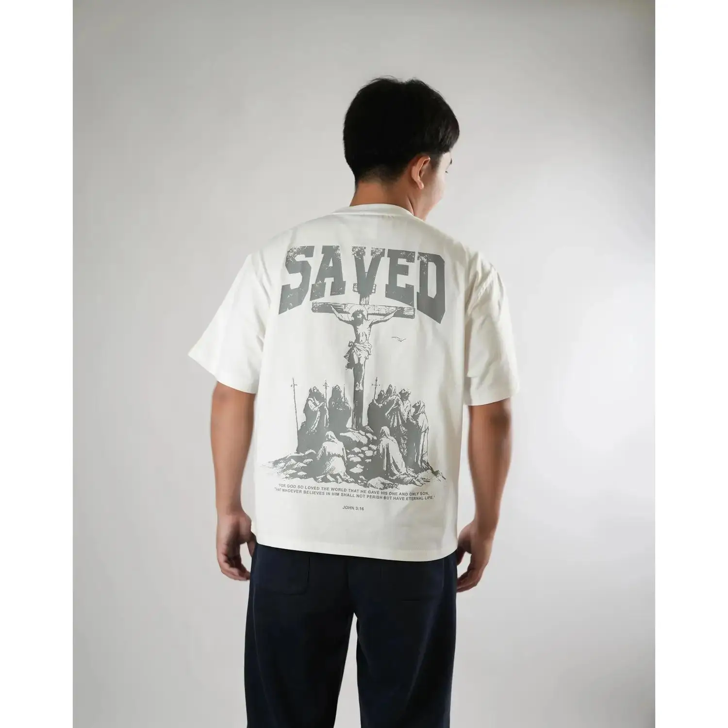 Saved By Jesus Graphic T-Shirt, Classic Casual Unisex Tee in Soft, Breathable 100% Cotton, Comfy Religious Scripture Top (John 3:16)