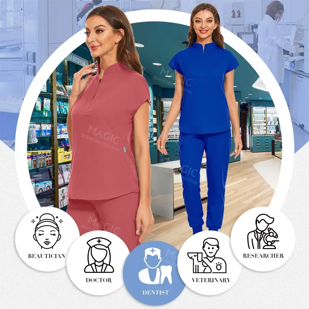 Pet Uniformes Médicos para Mulheres, Conjuntos Scrubs, Traje de enfermeira, Uniformes Spa, Terno de cirurgia, Médico Workwear Acessórios