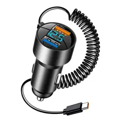 Car Charger USB C Type C Charger Fast Charging Car PD QC 3.0 USB Charger Multi Port 100W Car Charger Retractable Cord For