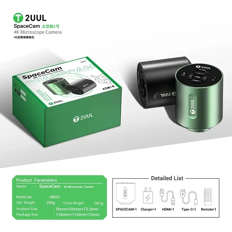 2UUL MS01 Spacecam 4K Microscope for Industrial Soldering Phone PCB Repair Tools Microscope