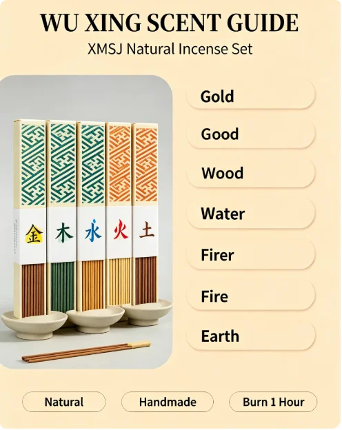 Hot Trending Wu Xing Incense Set, XMSJ 1 Boxes Natural Wood Scents, 32g Each, 1 Hour Burn for Home Meditation Yoga