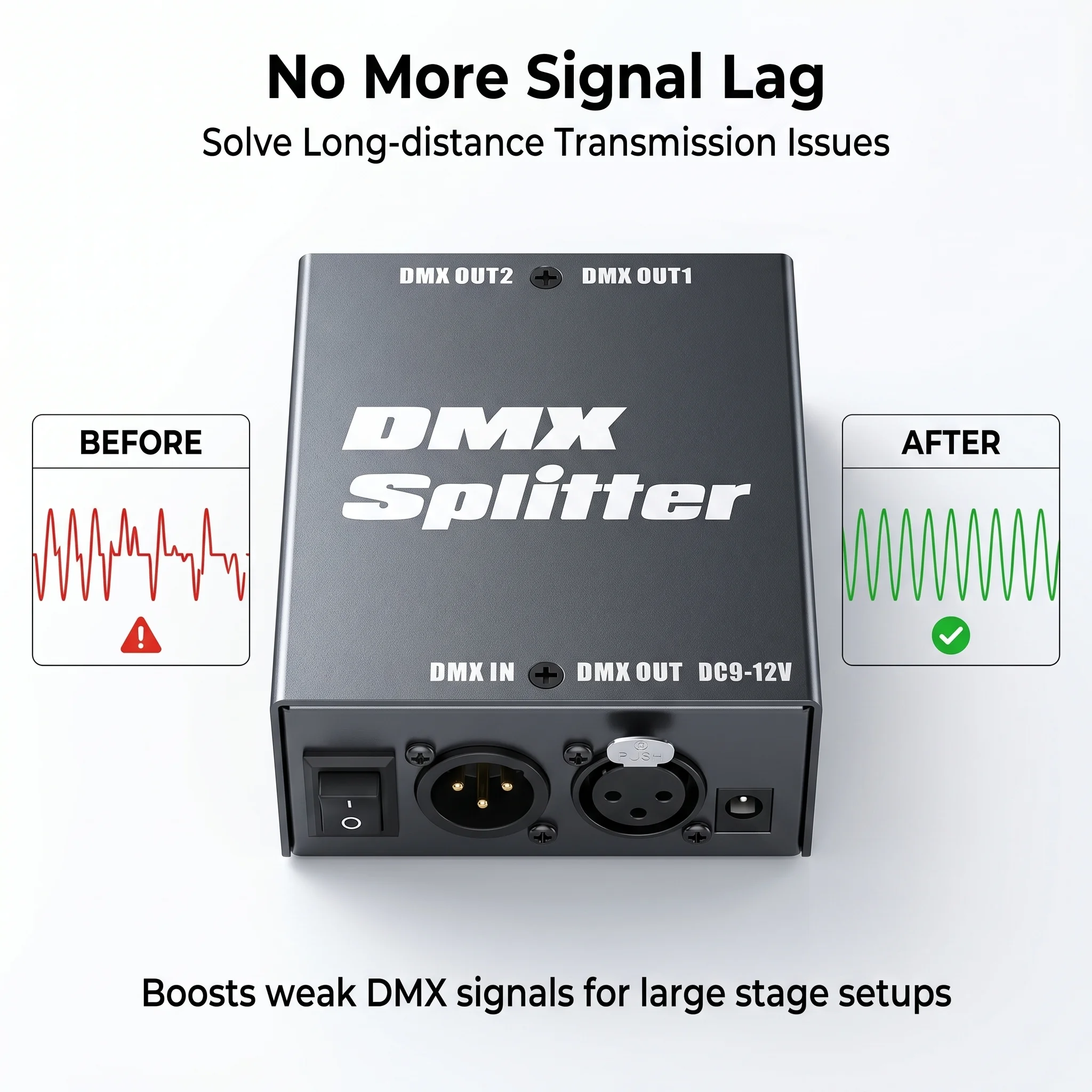 2 Way Isolated DMX Splitter - 2 Branch Universal Splitter Amplifier Distributor 3Pin Outputs for DMX Signals.