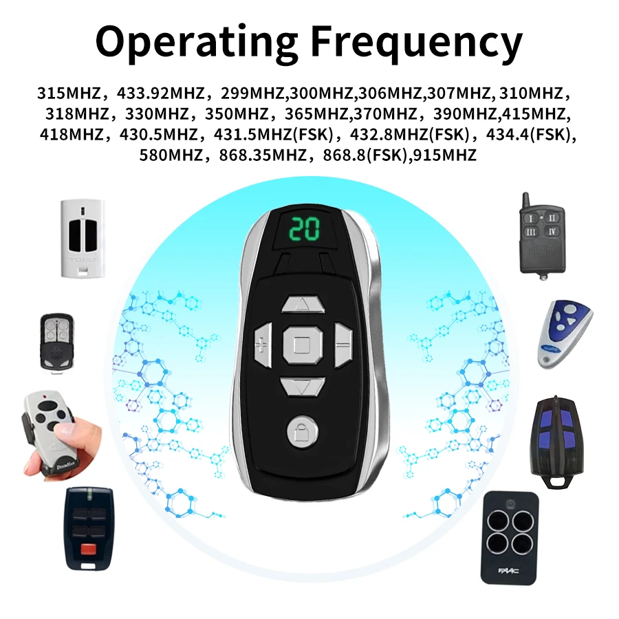 20-Channel Rechargeable Key Duplicator for Universal Garage Door Remote Control Gate Controller Clone Multi-frequency 300-915Mhz