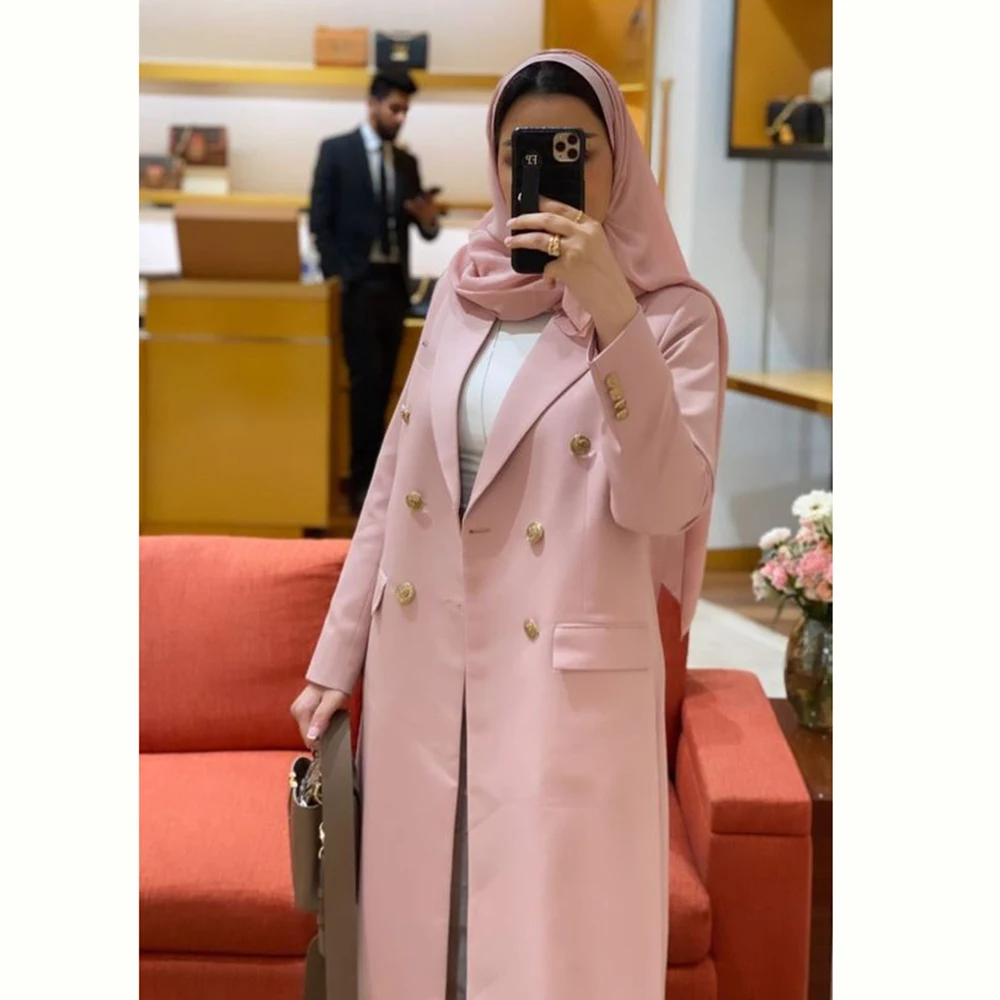 Luxury Pink Women Blazer Jacket Double Breasted Notch Lapel 1Piece Long Coat Fashion Chic Loose Formal Office Lady Outerwear