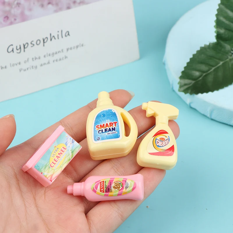 4Pcs/set Random Dollhouse Laundry Detergent Model Mini Simulation Cleaning Tool Doll House Decor Toy Accessories