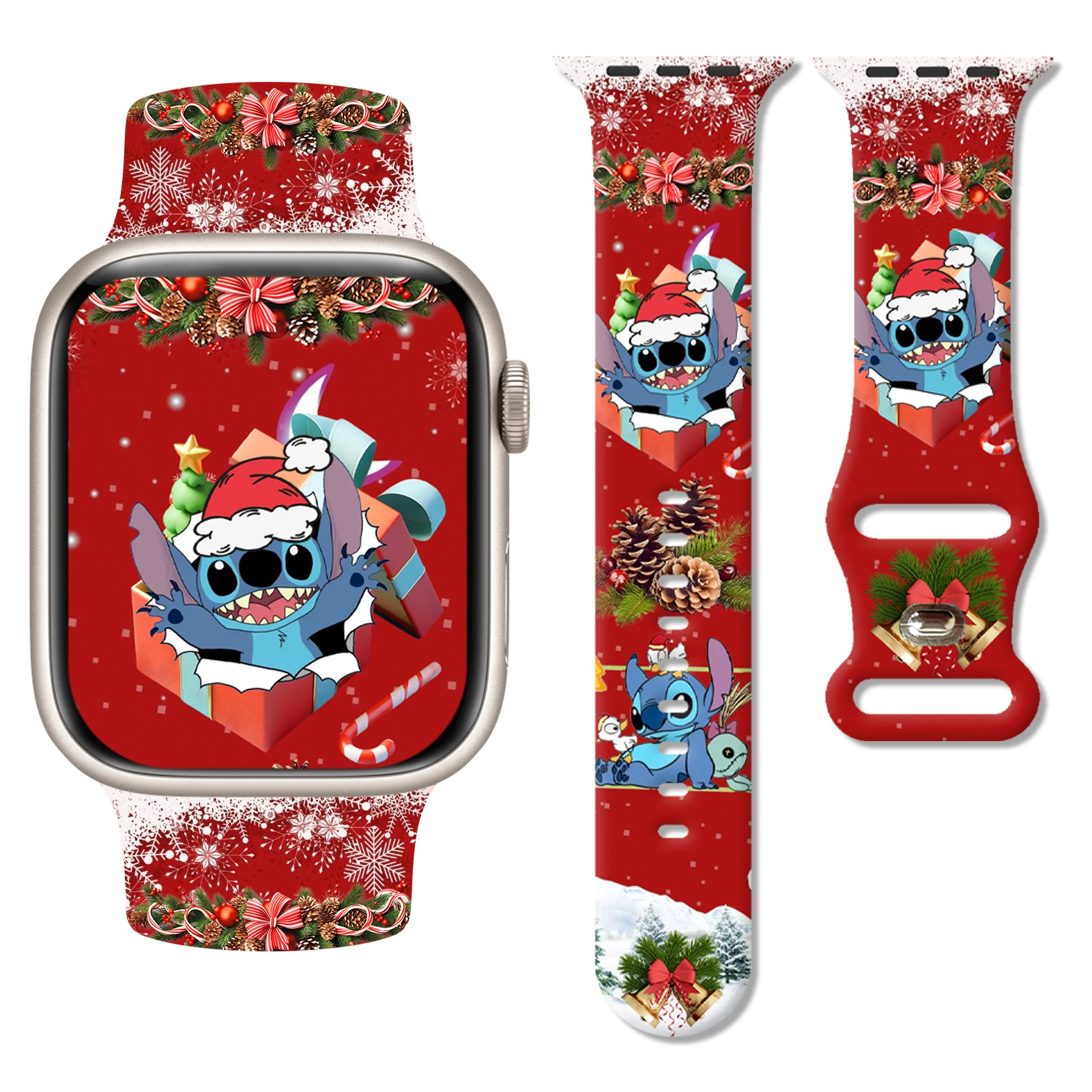 

Christmas Stitch Printed Strap for Apple Watch 11 10 9 8 7 SE Silicone Band Replaceable Bracelet for iWatch 46mm 45mm 42mm 41mm