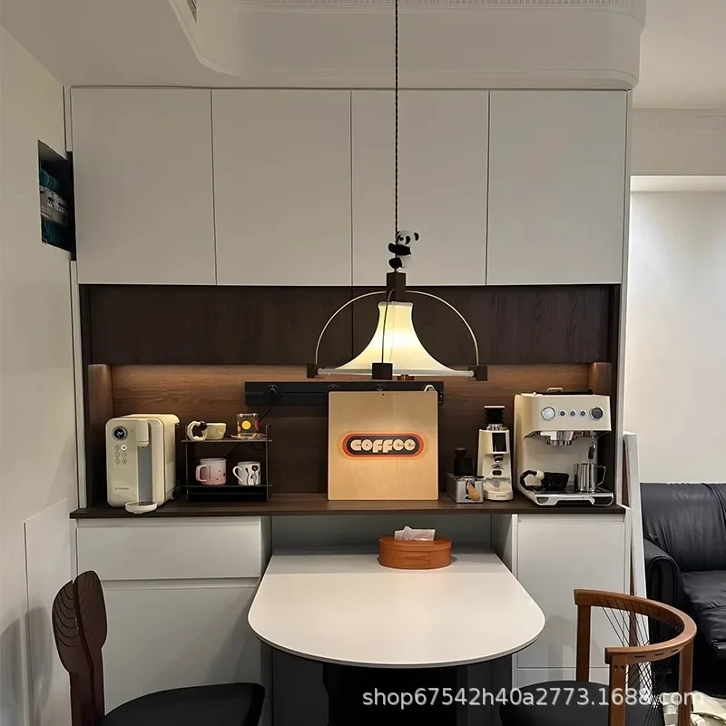 BOTIMI Solid Wood Single Square Cloth LED Pendant Light For Dining Wire Fabric Hanging Dinning Kitchen Fabric Suspension Lustre