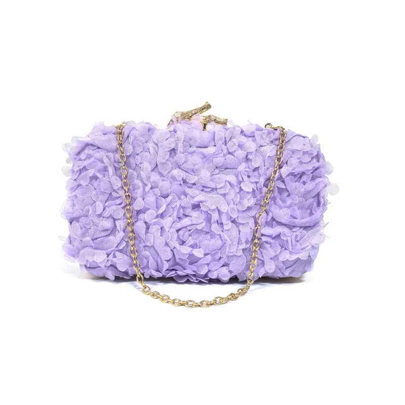 Romantic Flower Clutch Bag for Women New Double Chain Handheld Evening Bags Sweet Appliques Cloth Handbags Wedding Party Box Sac