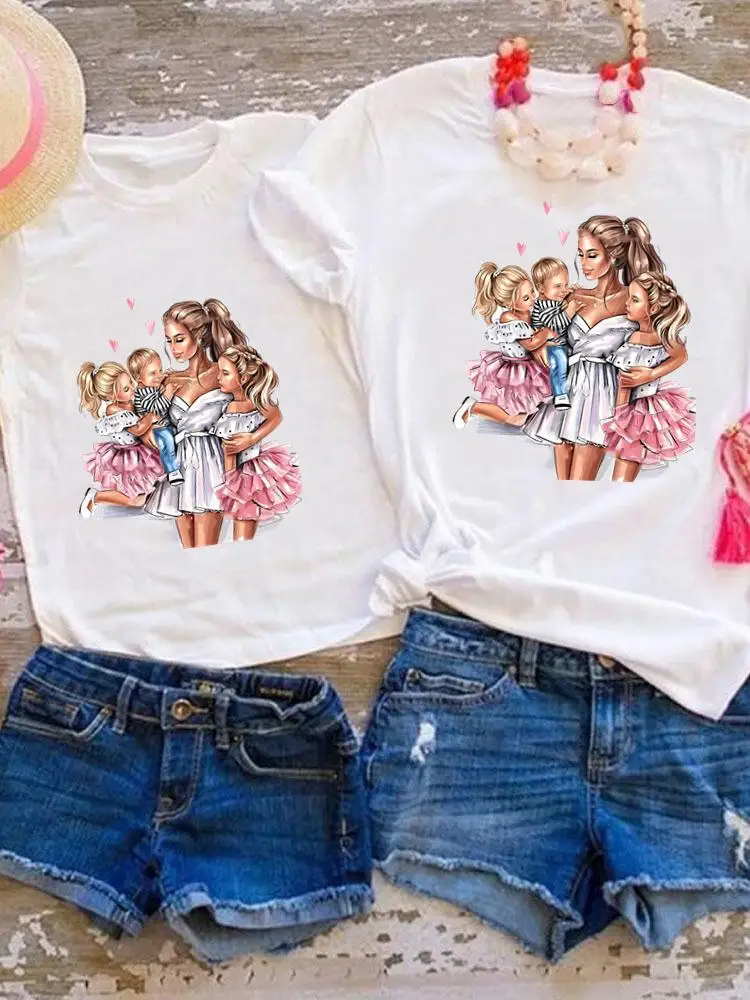 Conjuntos a juego para la familia, Camiseta con estampado de acuarela Happy Time para mujer, niña, niño y Mamá, ropa de verano