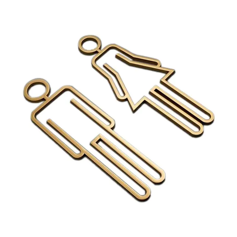 ABCA-Tips Toilet Sign Plate Wash Room Door Wall Label Sticker Wc Bathroom Signage Board Art Hotel Home Decor Easy To Use Gold A