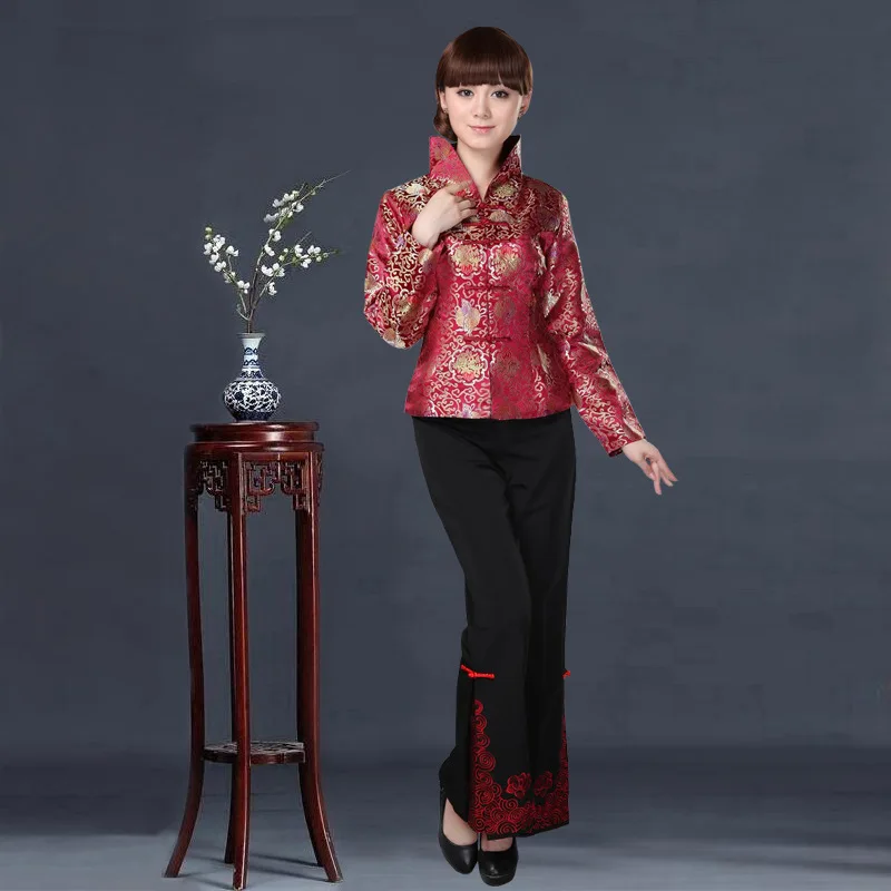 Plus Size Chinese Style Traditional Clothing Tang Suit Jacket Women Long Sleeve Brocade Coat Shirt Retro Ethnic Clothes Blouse