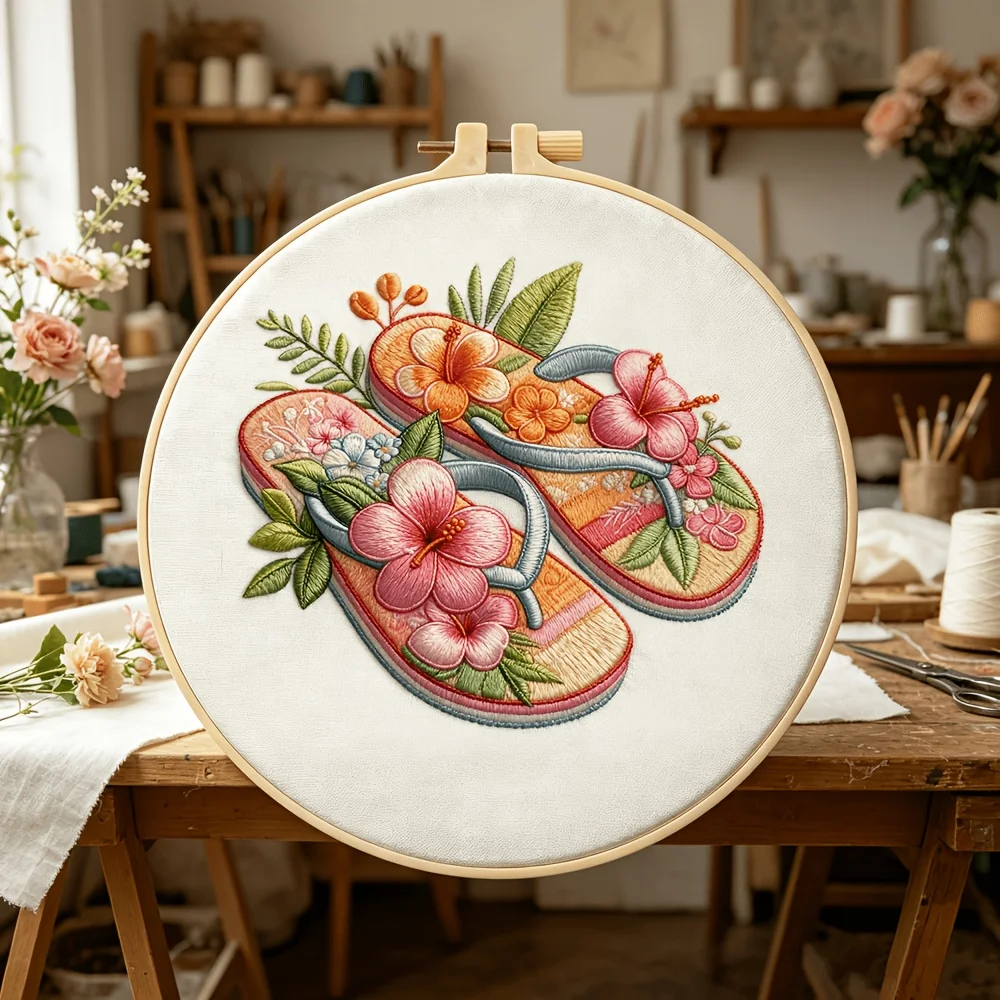 Embroidery Stitch Practice Kit For Adults Beginners Pre‑Printed Cloth Bamboo Hoop Thread Needles Hand‑Stitching Learning Craft